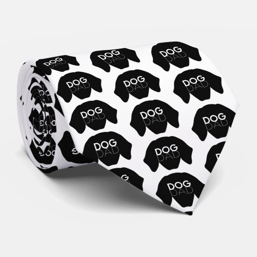 Cravate Chien papa Chien noir visage Fête des pères (Roulé)