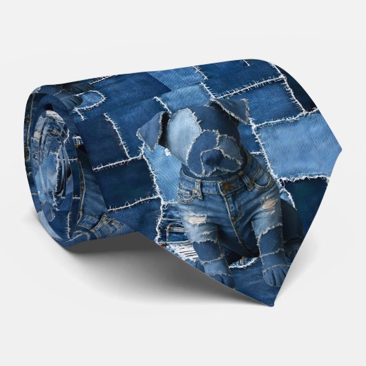 Cravate Chien Patchwork Art Denim (Roulé)