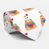 Cravate Chien Poméranie avec coeurs Saint-Valentin (Roulé)