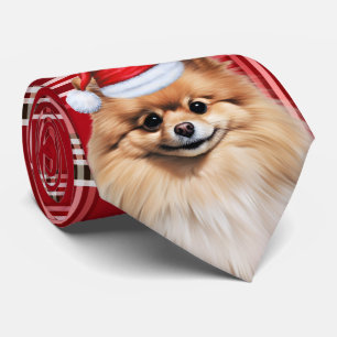 Cravate Chien Poméranie Fêtes Rouge Carreaux de Noël