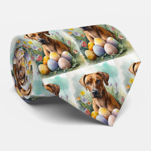 Cravate Chien Rhodesian Ridgeback avec oeufs de Pâques vac