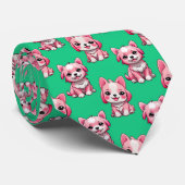 Cravate Chien rose Motif design - Vert (Roulé)