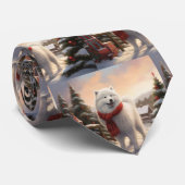 Cravate Chien Samoyède dans la neige de Noël  (Roulé)