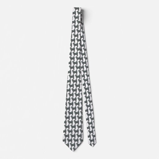 Cravate Chien sibérien Husky Silhouette Jaune et Bleu Blan (Devant)