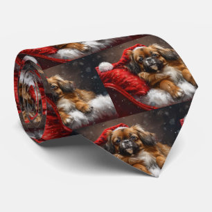 Cravate Chien Spaniel Tibétain Noël Festif