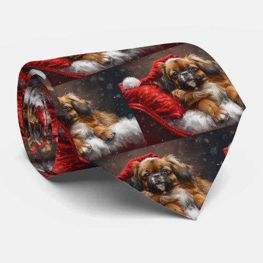 Cravate Chien Spaniel Tibétain Noël Festif (Roulé)