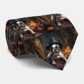 Cravate Chien-taureau Citrouille Halloween effrayant (Roulé)