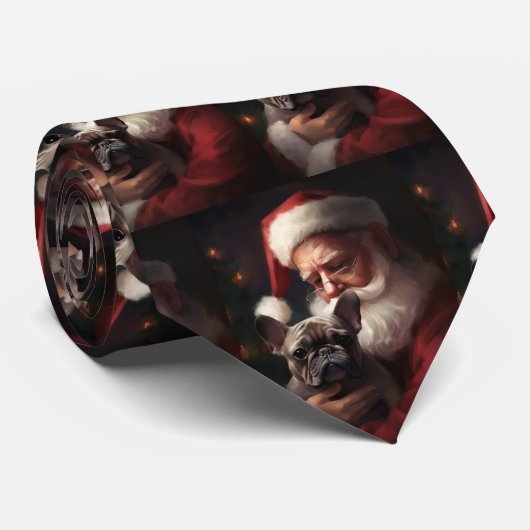 Cravate Chien-taureau français avec Noël Festif du Père No (Roulé)