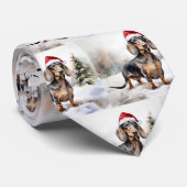 Cravate Chien teckel dans la neige Noël (Roulé)