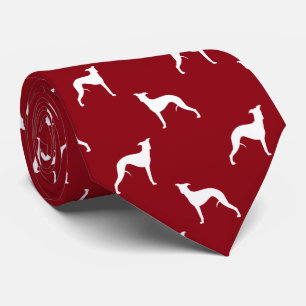 Cravate Chien Whippet Silhouettes Motif Rouge et blanc