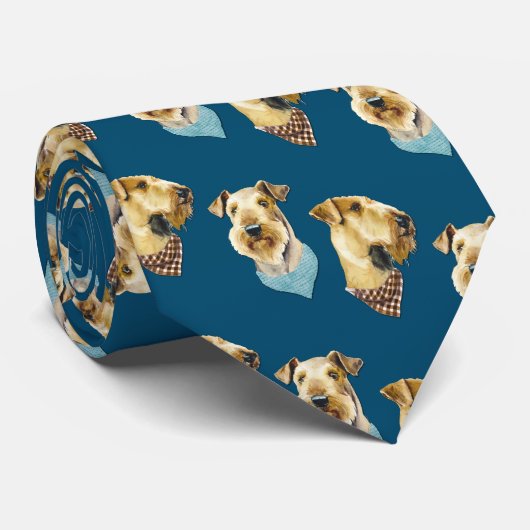 Cravate Chiens Airedale sur Sky Blue (Roulé)