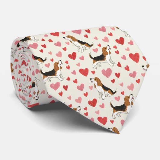 Cravate Chiens Beagle avec Motif de Cœurs (Roulé)