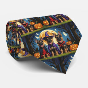 Cravate Chiens bergers allemands Citrouille Halloween drôl