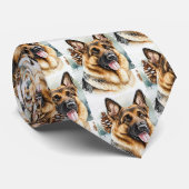 Cravate Chiens bergers allemands GSD en neige blanche (Roulé)