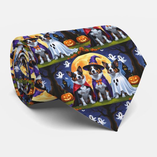 Cravate Chiens de bétail australiens Citrouille Halloween (Roulé)
