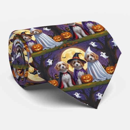 Cravate Chiens de Coton De Tulear Citrouille Halloween Fun (Roulé)