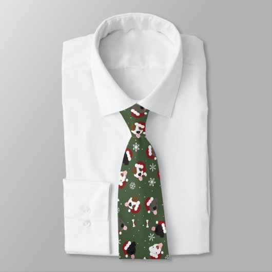 Cravate Chiens de Noël sur Vert (Attaché)