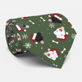 Cravate Chiens de Noël sur Vert (Roulé)