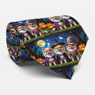 Cravate Chiens de Poméranie Citrouille Halloween Funny