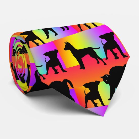 Cravate Chiens Et Chats Arc-En-Ciel (Roulé)