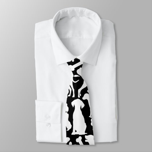 Cravate Chiens et pattes motif 02.b Black BG (Attaché)