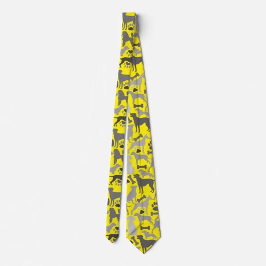 Cravate Chiens et pattes motif 03.b B Jaune BG (Dos)