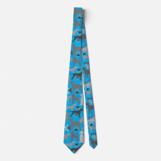 Cravate Chiens et pattes motif 03.b L Bleu BG (Devant)