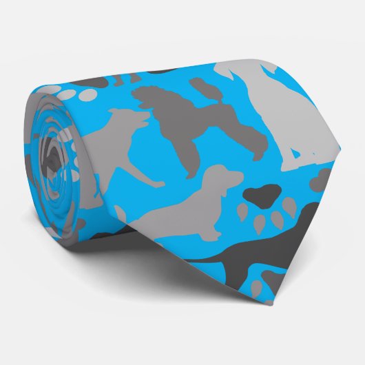 Cravate Chiens et pattes motif 03.b L Bleu BG (Roulé)