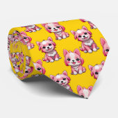 Cravate Chiens roses mignons - Jaune (Roulé)