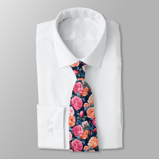 Cravate Chiffon Motif Rose rose rouge (Attaché)