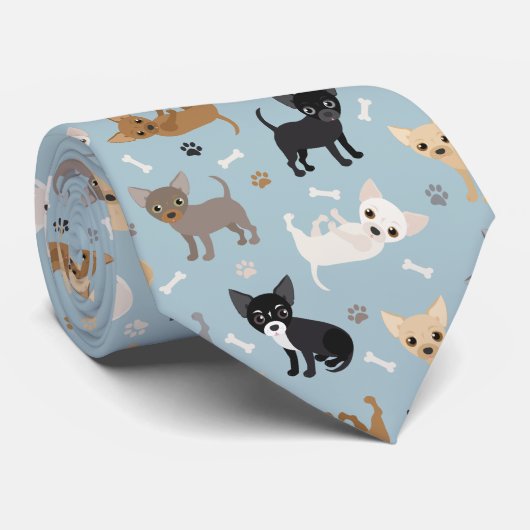 Cravate Chihuahua Bones et Paws Blue (Roulé)