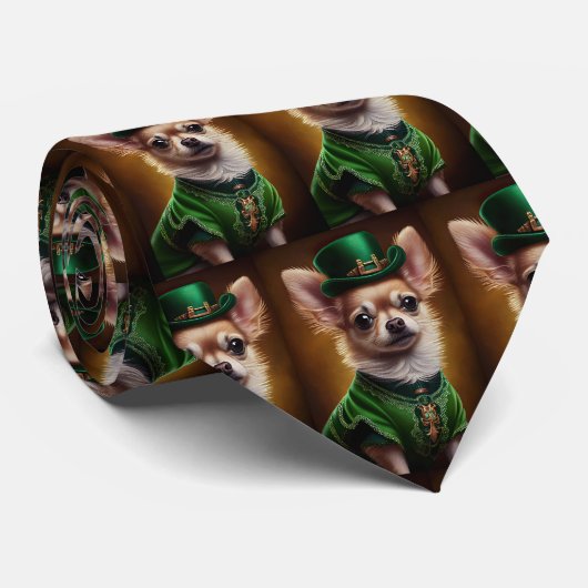 Cravate Chihuahua Chien en robe de la Saint Patrick (Roulé)