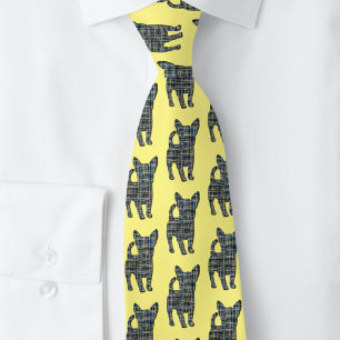 Cravate Chihuahua Chien jaune et bleu quadrillage Cou jaun