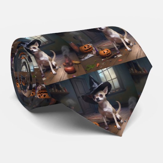 Cravate Chihuahua Citrouilles Halloween effrayant (Roulé)