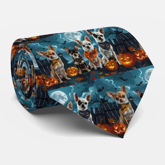 Cravate Chihuahua Halloween Éffrayant (Roulé)