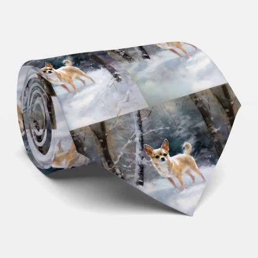 Cravate Chihuahua Laisser neiger Noël (Roulé)