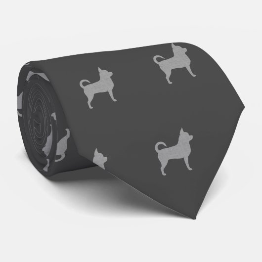 Cravate Chihuahua race Chien Silhouettes Motif Gris (Roulé)