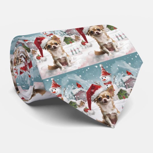 Cravate Chihuahua Winter Wonderland Christmas Joy (Roulé)