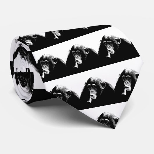 Cravate Chimpanzé noir blanc (Roulé)