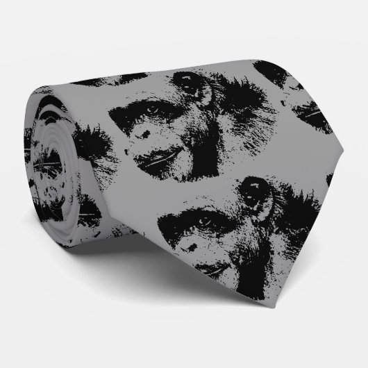 Cravate Chimpanzé Pop Art Grey (Roulé)