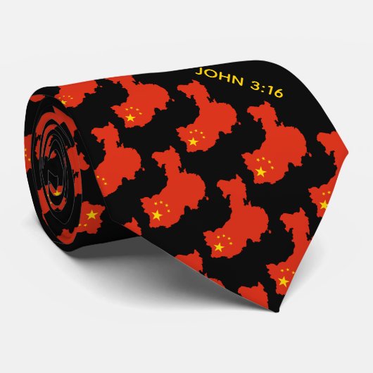 Cravate CHINE Écriture chrétienne Jean 3:16 NOIR (Roulé)