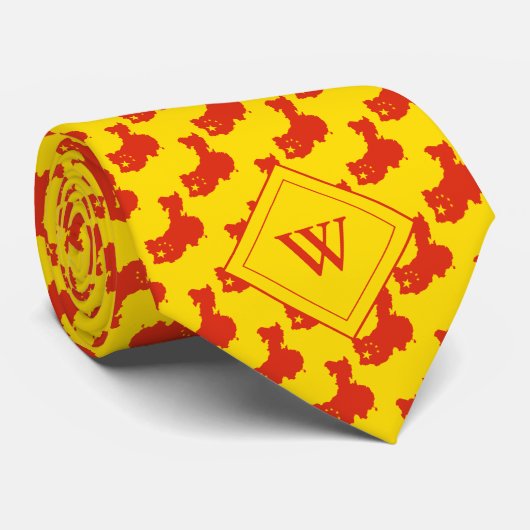 Cravate CHINE Écriture chrétienne Monogramme Jaune (Roulé)