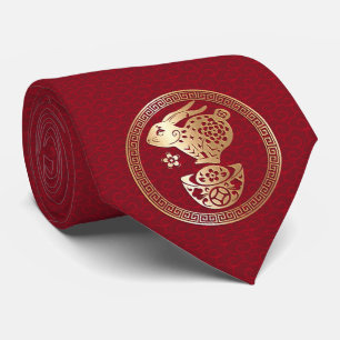 Cravate Chine Nouvel An Rabbit 2023 Red Golden Papier coup