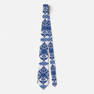 Cravate Chinoiserie Chic Motif Fleur Bleu Marine
