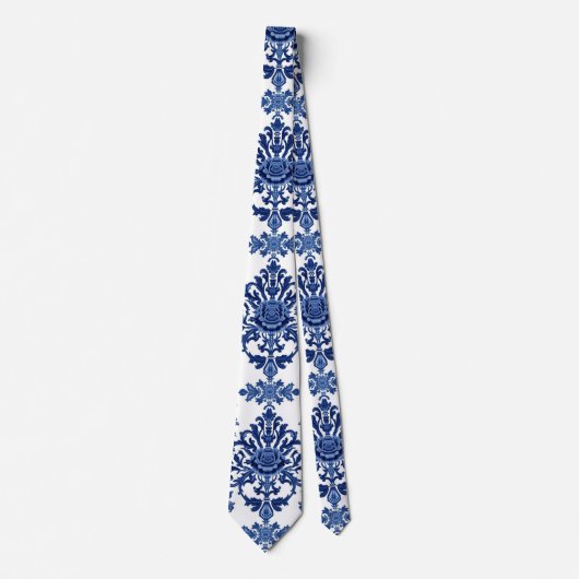 Cravate Chinoiserie Chic Navy Blue Flower Ornament Pattern (Devant)