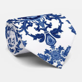 Cravate Chinoiserie Chic Navy Blue Flower Ornament Pattern (Roulé)