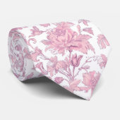 Cravate Chinoiserie florale rose et blanc (Roulé)