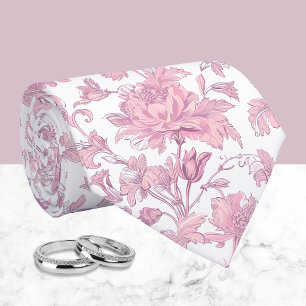 Cravate Chinoiserie florale rose et blanc