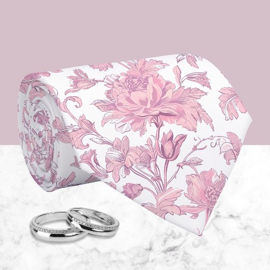 Cravate Chinoiserie florale rose et blanc