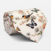 Cravate Chinoiserie Harmonie des oiseaux et des papillons (Roulé)